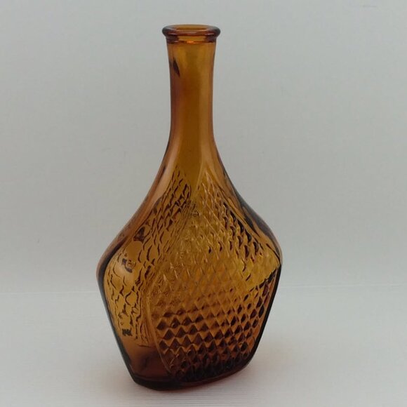 Vtg Empoli Amber Italian Art Glass Bottle Decanter Missing Stopper Diamond Point - Picture 3 of 10